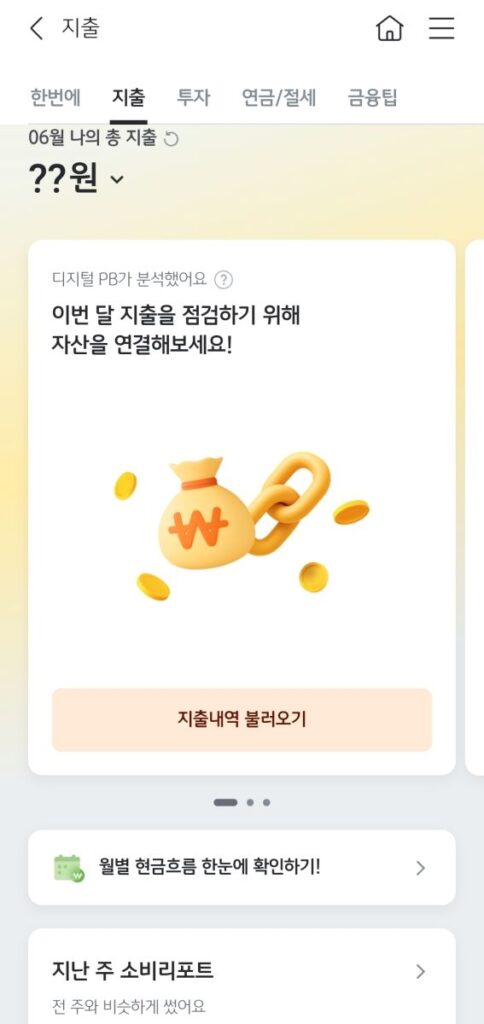 지출 탭 화면