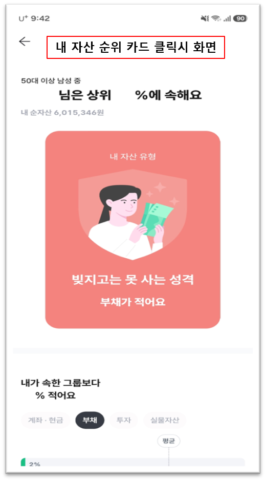 뱅크샐러드 내 자산 순위 카드 화면