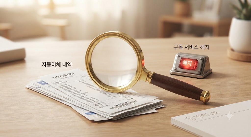 자동이체 점검, 매달 조용히 빠져나가는 여러 자동이체 항목을 확인하는 모습