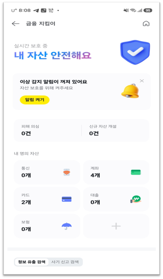 카카오페이 금융지킴이 화면