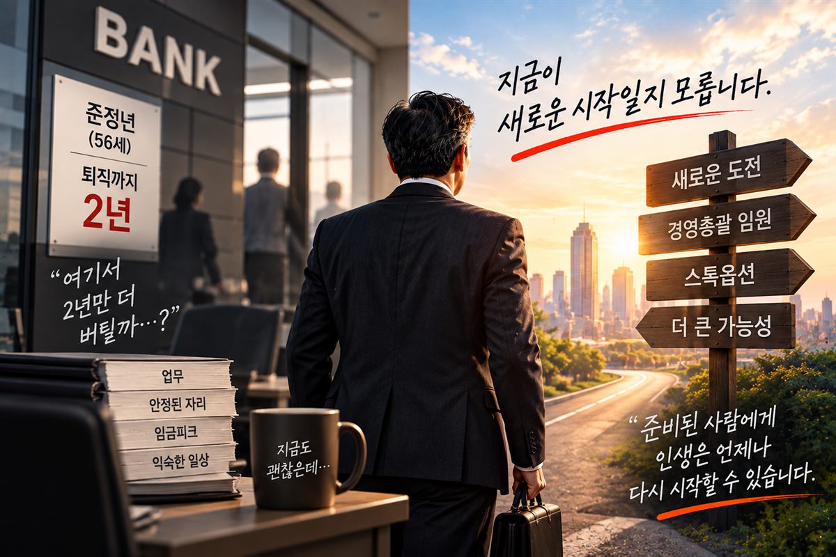 은행 준정년을 앞두고 임금피크와 새 출발 사이에서 고민하는 은행원의 뒷모습